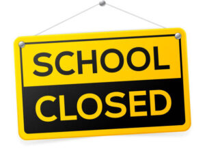 School closed hanging sign.