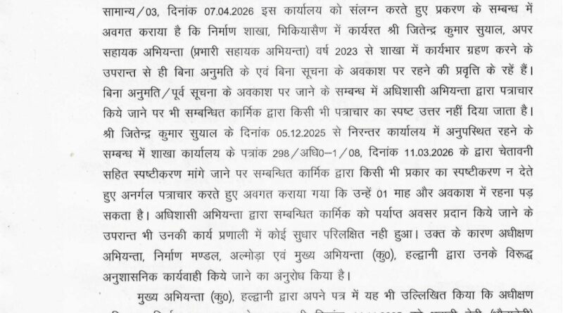 बड़ी खबर-अभियंता हुआ निलंबित, देखिये आदेश